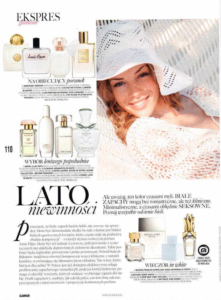 2015.05 Glamour_AMOUAGE Honour Woman, OLFACTIVE STUDIO Lumiere Blanche, LES PARFUMS DE ROSINE Vive le Marriee, KILIAN Playing with the Devil, CREED Love in White, MFK Aqua Universalis Forte