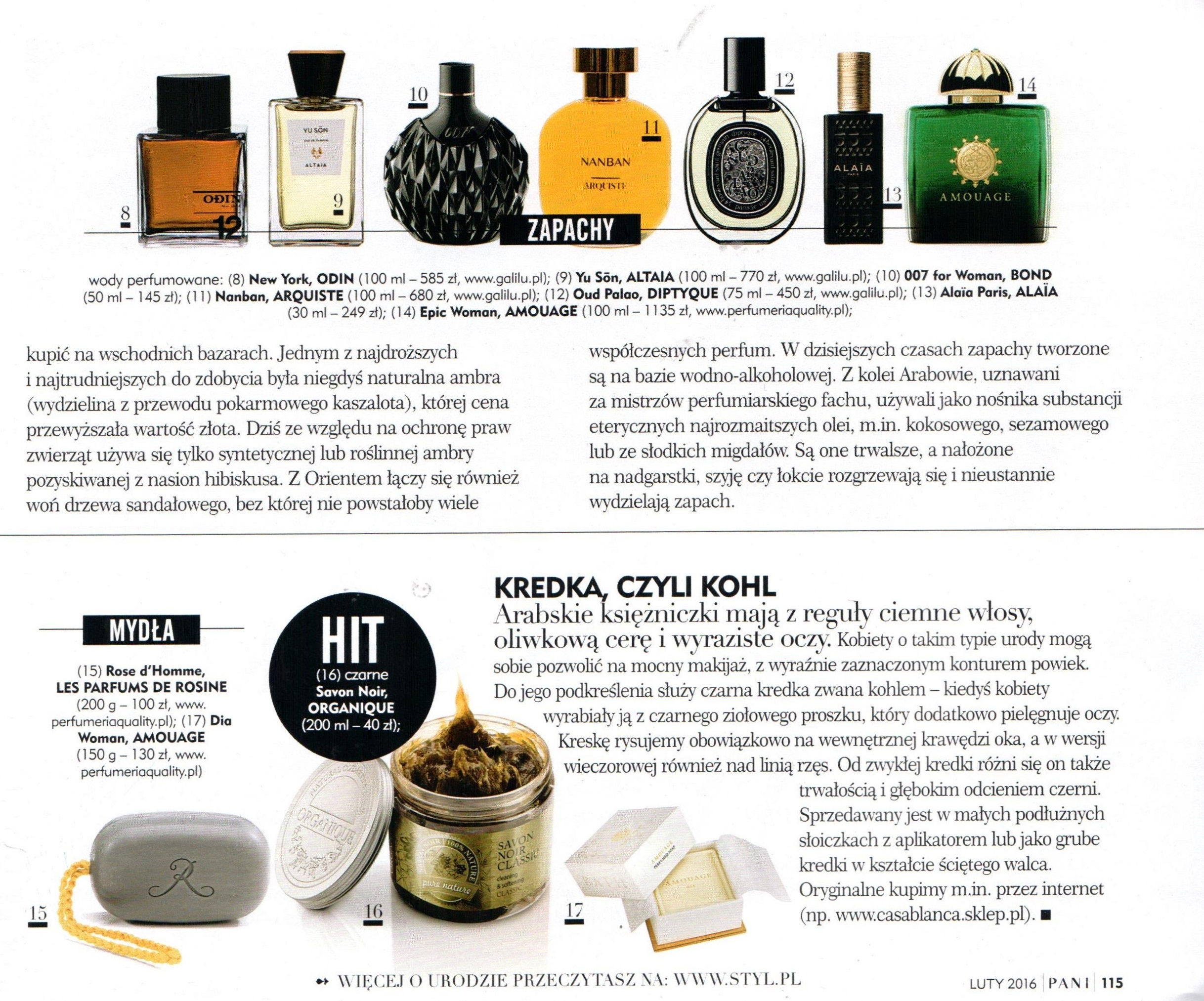 2016.02 Pani_AMOUAGE Epic Woman, AMOUAGE Mydło Dia, LES PARFUMS DE ROSINE Mydło Rose d`Homme