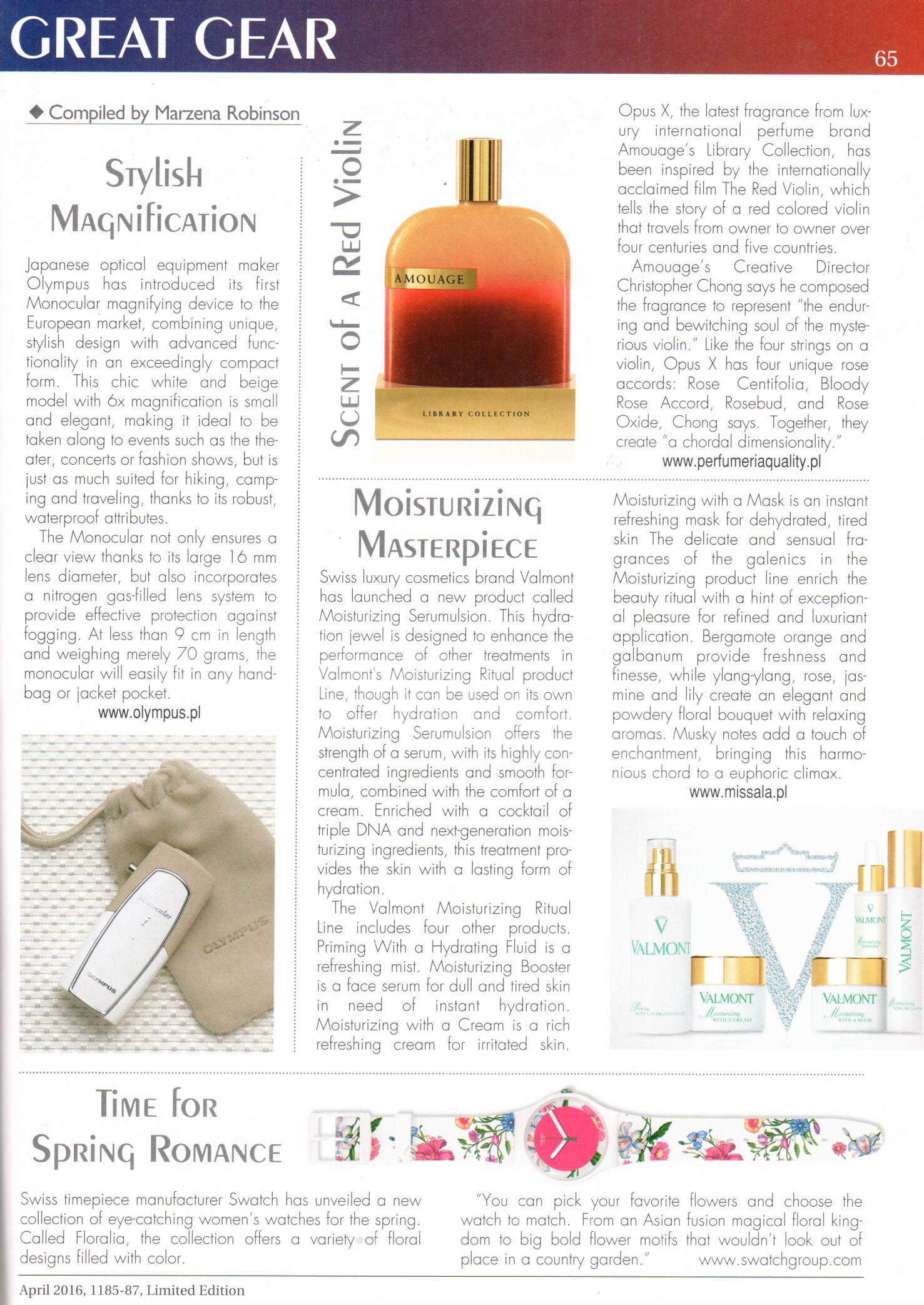 2016.04 The Warsaw Voice_AMOUAGE Opus X, VALMONT Hydration Line